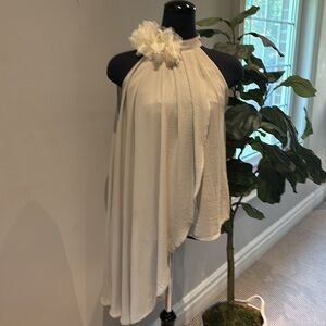 ELEGANT CREAM HALTER ASYMMETRICAL TUNIC TOP